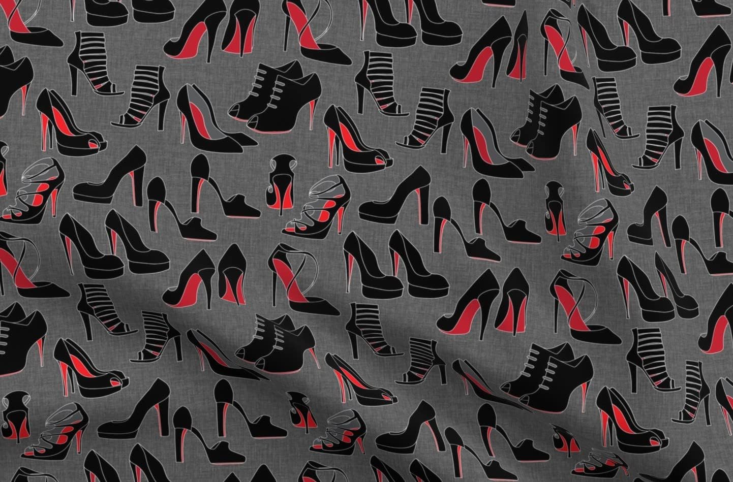 Spoonflower Fabric - Shoes Woman Fashion Shoe High Heels Stiletto Red Black Gray Printed on Organic Cotton Sateen Fabric by The Yard - Sewing Quilting Apparel Home Decor