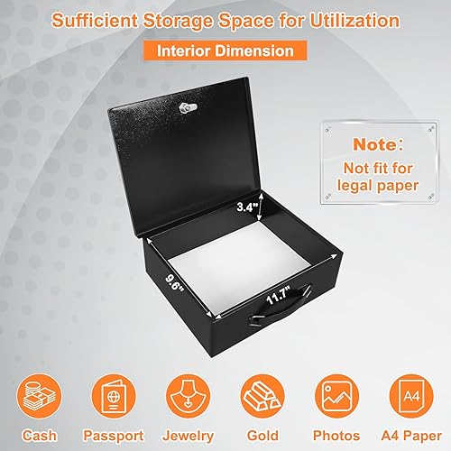 Miniatura 3 de KYODOLED Caja de documentos ignífuga con cerradura de llave, caja de almacenamiento grande y segura para objetos de valor, caja de seguridad