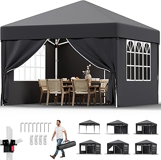 JUMMICO Tonnelle de Jardin, Pop up Tente Pliable avec Parois Imperméable Anti UV Respirable Hauteur Réglable avec Sac de Transport Installation Facile (3 * 3 Gris)