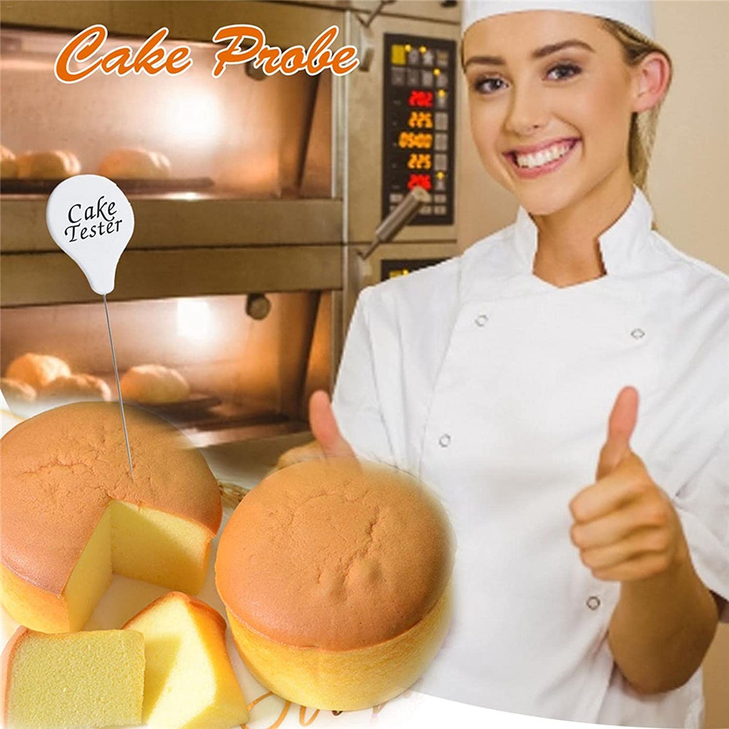 Probador de pasteles, Brocheta de acero inoxidable, aguja de pincho de sonda, herramienta de púas de metal larga reutilizable para hornear pan de panadería