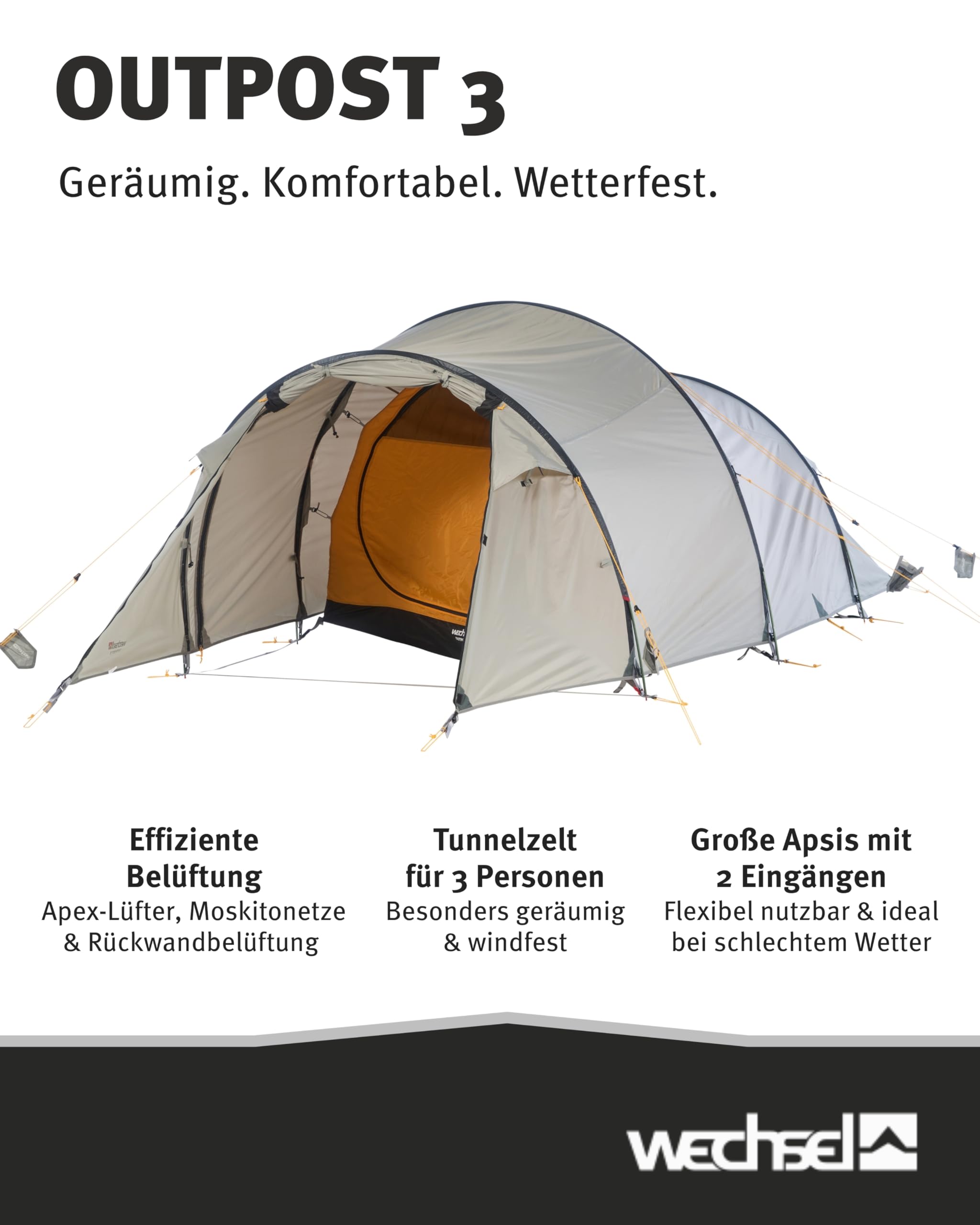 Wechsel Trekkingzelt Outpost 3 I Tunnelzelt für 3 Personen I schnell aufbaubares 3-Personen-Zelt I kompakt & transportabel I ideales Outdoor-Zelt für Camping