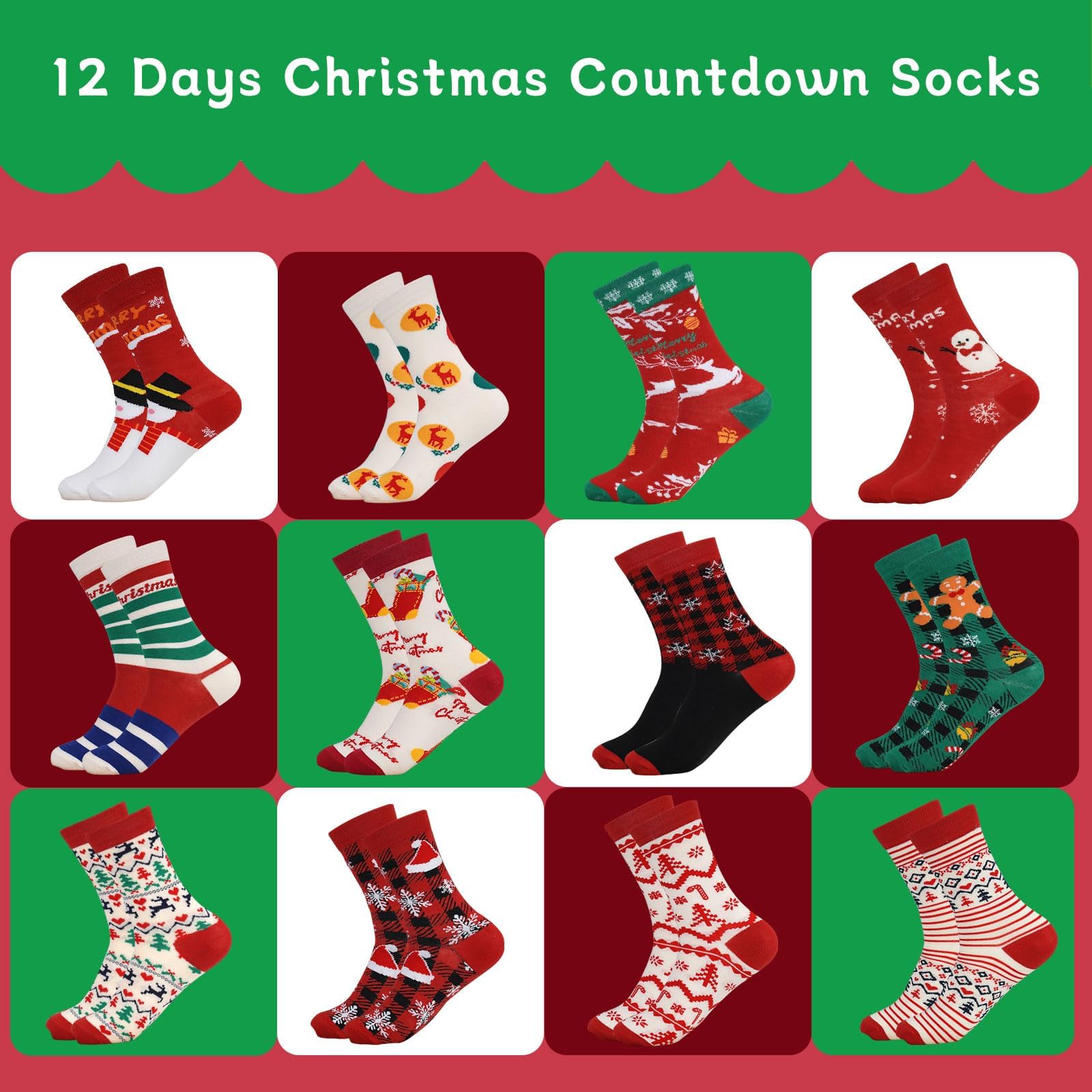 ANOTION 2025 Christmas Advent Calendar, 12 Days of Warm Socks for Women Holiday Countdown Calendar Gifts - Image 3