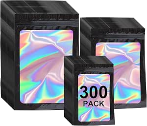 200 Pack Holographic Mylar Bags With Zipper & Window - Smell Proof, 2.95x4.72 Inch