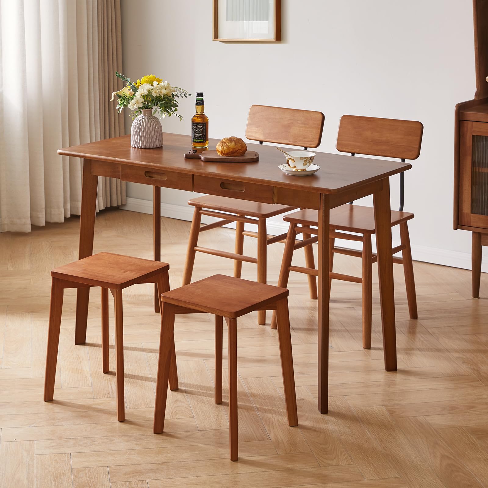 Aibiju Massivholz-Schreibtisch mit Schubladen, 120 cm Computertisch für modernen minimalistischen Stil, Home-Office-Schreibtische, Studenten-PC-Schreibtisch für Schlafzimmer, Braun YD-WD03H