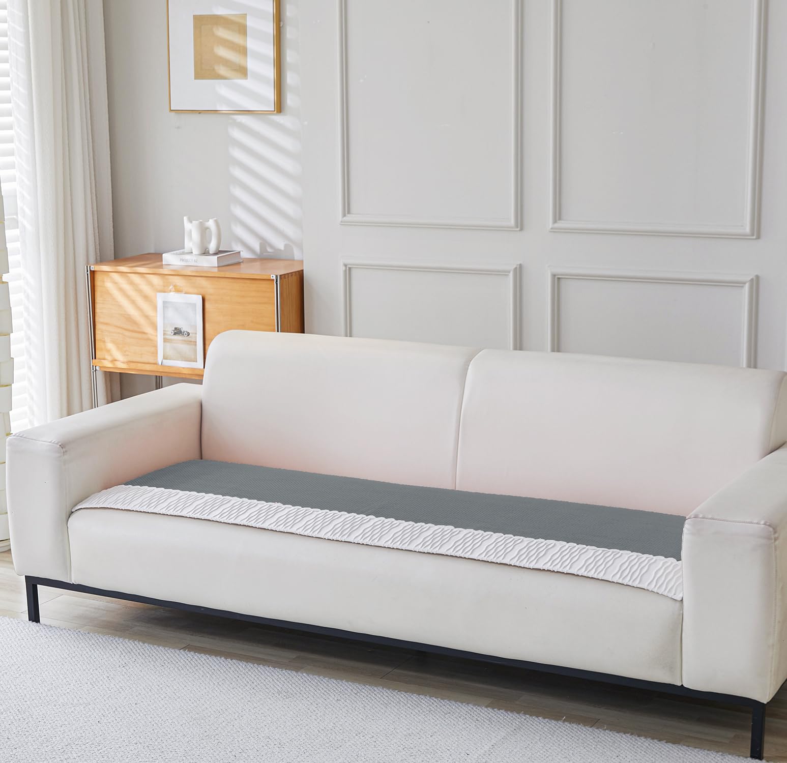 House of Quirk Sofa Covers Corduroy French Style Sofa Furniture Protector 1/2/3/4 Seater Sofa Cover Anti-Slip Sofa Slipcover (Three Seater, Grey, 70x180cm)-image-28