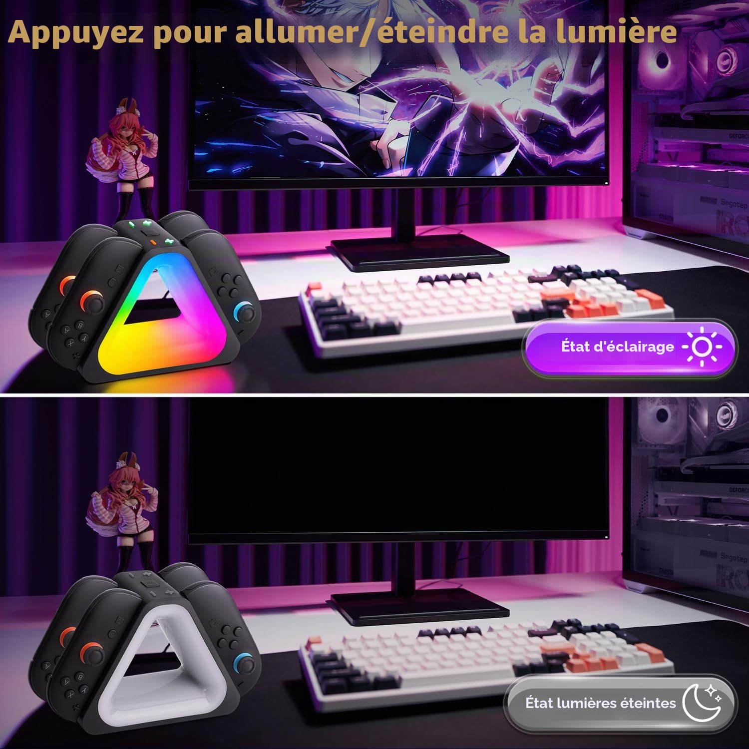 Dock de Charge pour Switch 2,4-en-1 Nintndos Switch 2 Station de Charge avec 7 Couleurs lumières RVB,Charge Rapide USB-C PD avec câble,Charges 4 contrôleurs Joy-Cons,Design de Voyage Portable