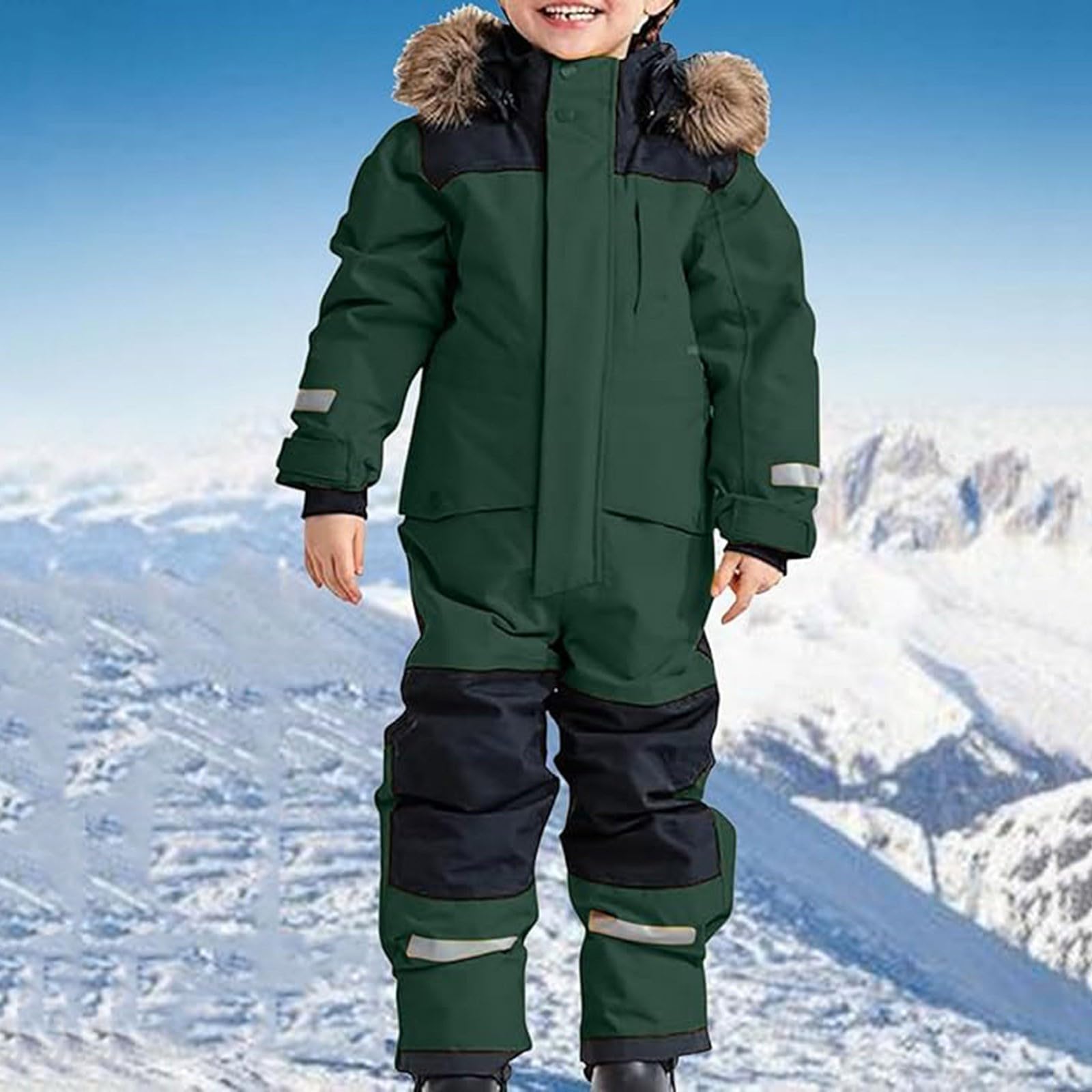 Tuta da neve per ragazzi – Tuta da neve per bambini, calda tuta da sci unisex per bambini, impermeabile, antivento, in softshell spessa, con cappuccio in pelliccia