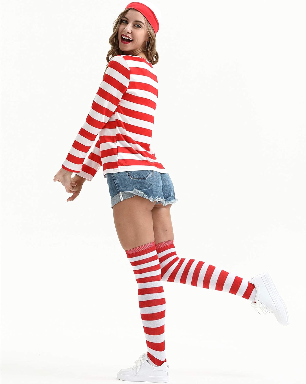 Agaati Red and White Striped Shirt Adult Women's Halloween Costumes,Funny Sweatshirt Outfit Glasses Suits - Image 2