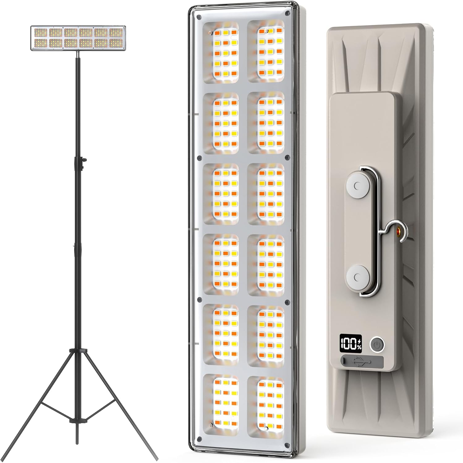 Portable Rechargeable LED Work Light with Tripod Stand, 20000mAh Battery Powered Dimmable Cordless Megnetic Camping Lamps for Sports/Car /Emergency/Garage/Fish