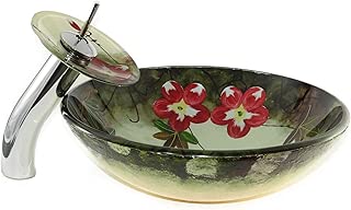 almoso de vidro de ver&atilde;o com torneira de cachoeira; pia de vaso de vidro e combo de faucet; pia de banheiro redondo; pia de vaidade; pias de banheiro acima do balc&atilde;o; pias de vaso para banheiro; pia com flores