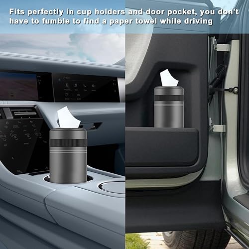 Miniatura 4 de KOOMTOOM Soporte redondo para pañuelos de coche para portavasos  Organizador de servilletas de aluminio recargable con 1 paquete de pañuelos, ajuste