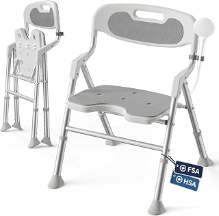 Folding Shower Chair for Inside Shower, Arms and Back, Wide Seat, 400 lb