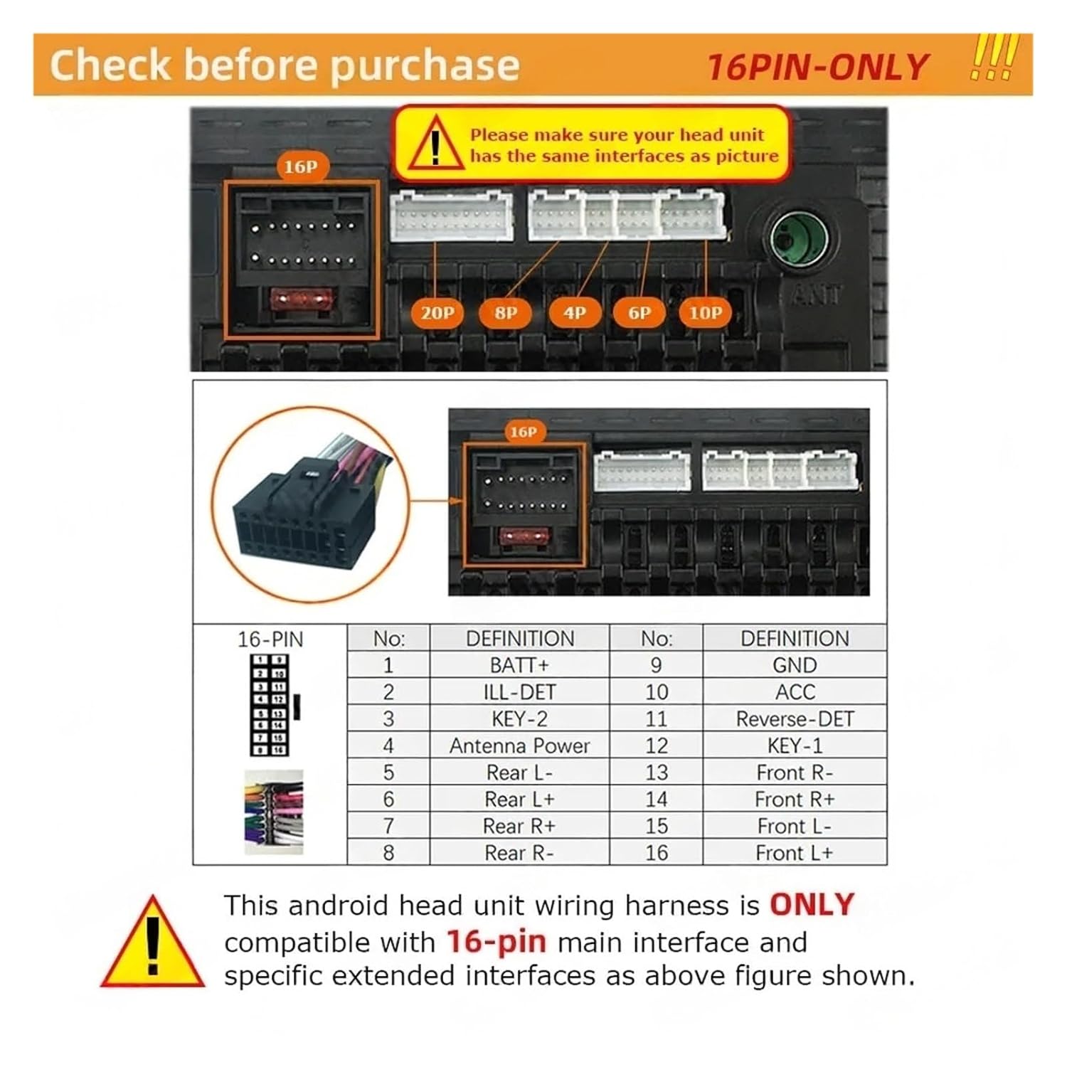 Car Stereo Cable Connector Power Wire Harness Adapter Compatible with Mitsubishi Outlander Eclipse Cross Rockford Audio Decoder(Only Power Harness)