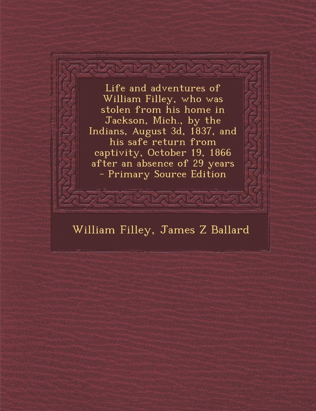 Life and Adventures of William Filley, Who Was Stolen from His Home in Jackson, Mich., by the Indians, August 3D, 1837, and His Safe Return from Capti
