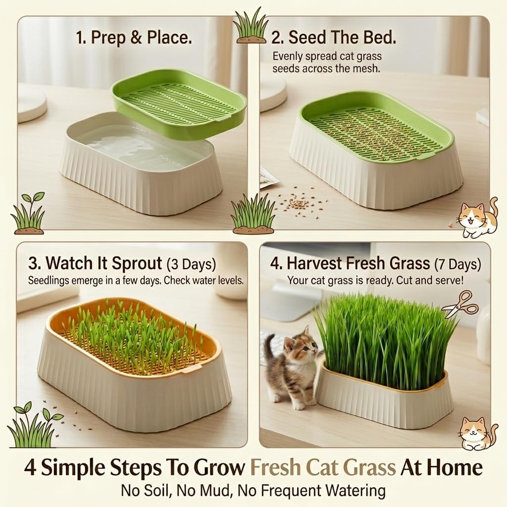 Organic Cat Grass Planter Indoor Hydroponic Wheatgrass Seed Sprout Tray image 4