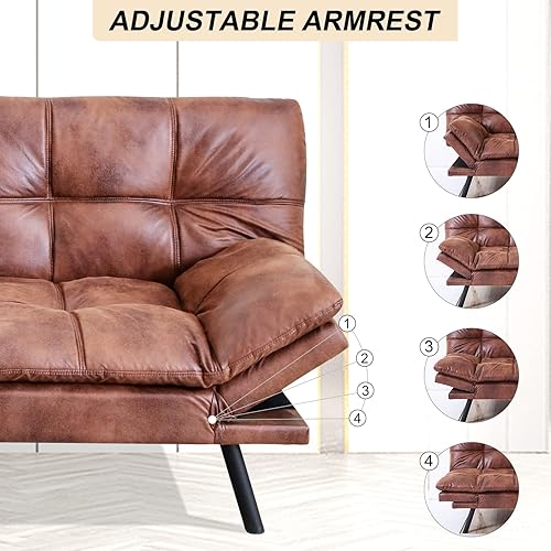 Miniatura 61 de Opoiar Cama con espuma viscoelástica, sofá futón convertible con reposabrazos ajustables, juegos de sofás multifuncionales para apartamento, Gris