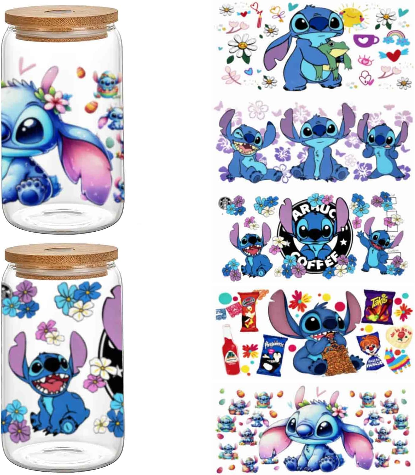 5 Sheets UV DTF Cup Wrap Transfer Stickers for 16oz Glass Cups, Rub on Transfers for Crafts Cup Decal Stickers (Mixed Color 2)