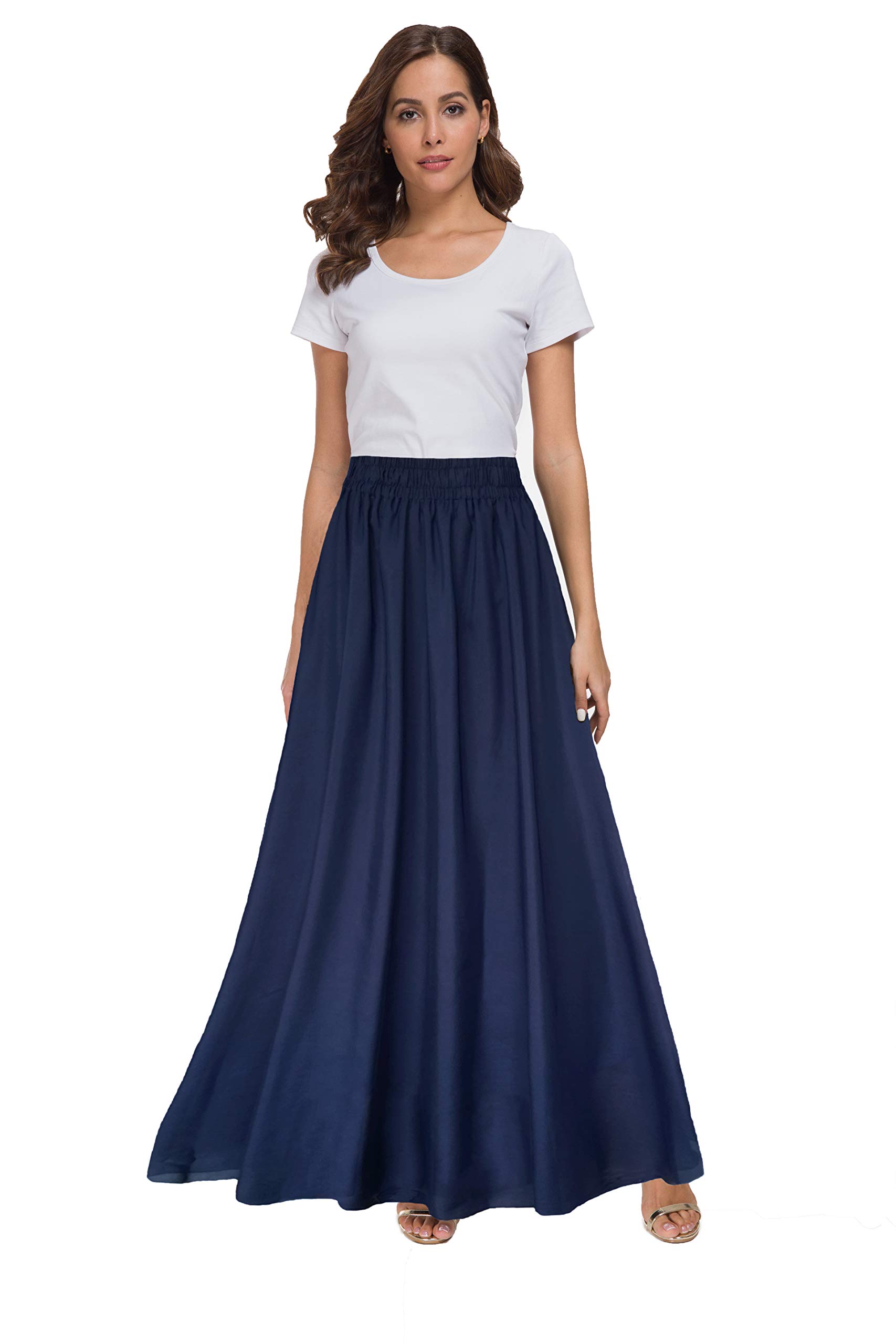 Jupe longue rétro en mousseline de soie pour femme, longueur cheville