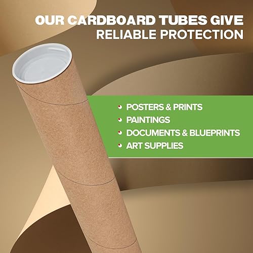 Miniatura 107 de Tubos de correo de papel kraft reforzado de 3 x 24 pulgadas, paquete de 4 tubos con 2 tapas cada uno, tubo de cartón fabricado en Estados Unidos