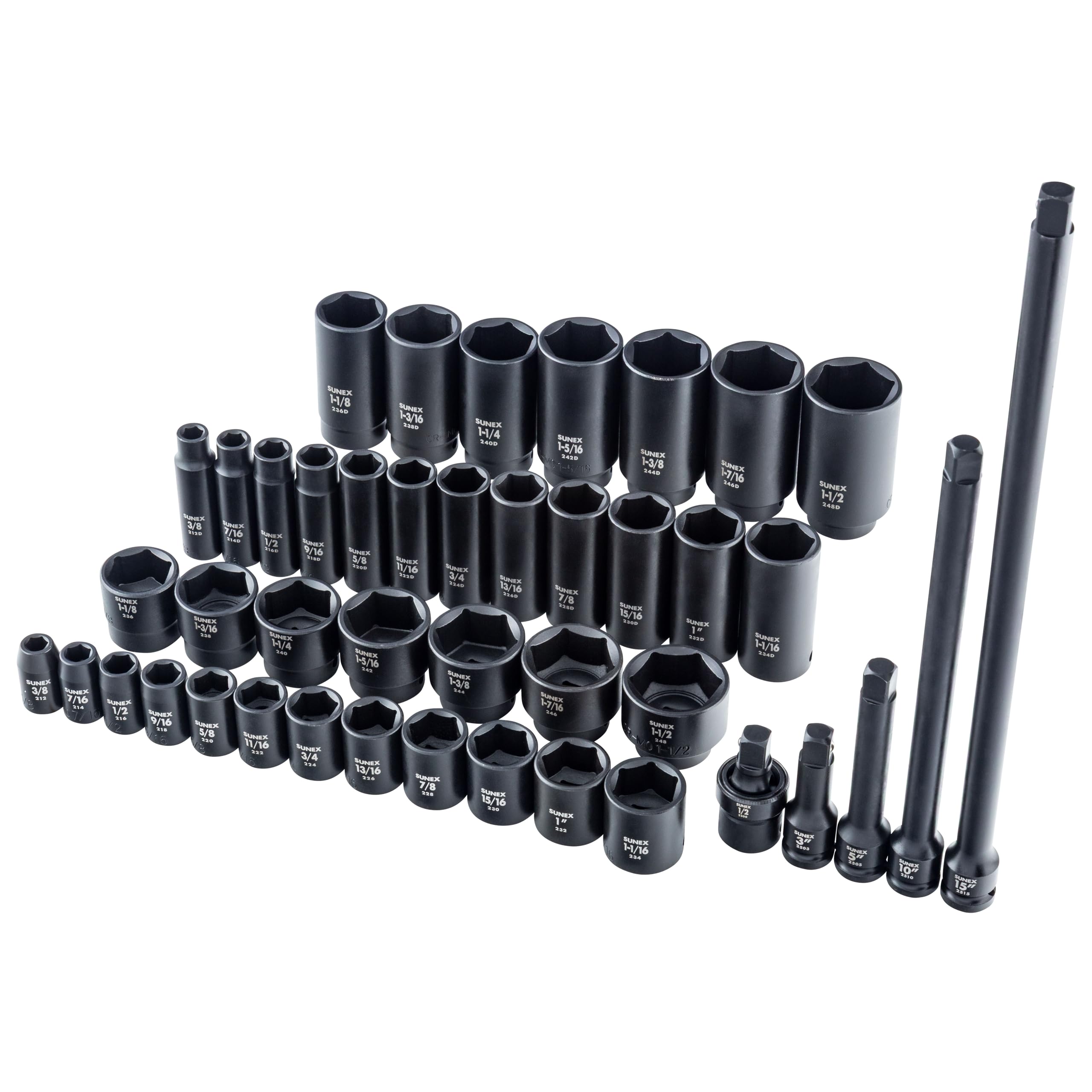Sunex - Zestaw 43 nasadek udarowych 30 mm, SAE 9-30 mm, stal Cr-Mo, wytrzymała walizka