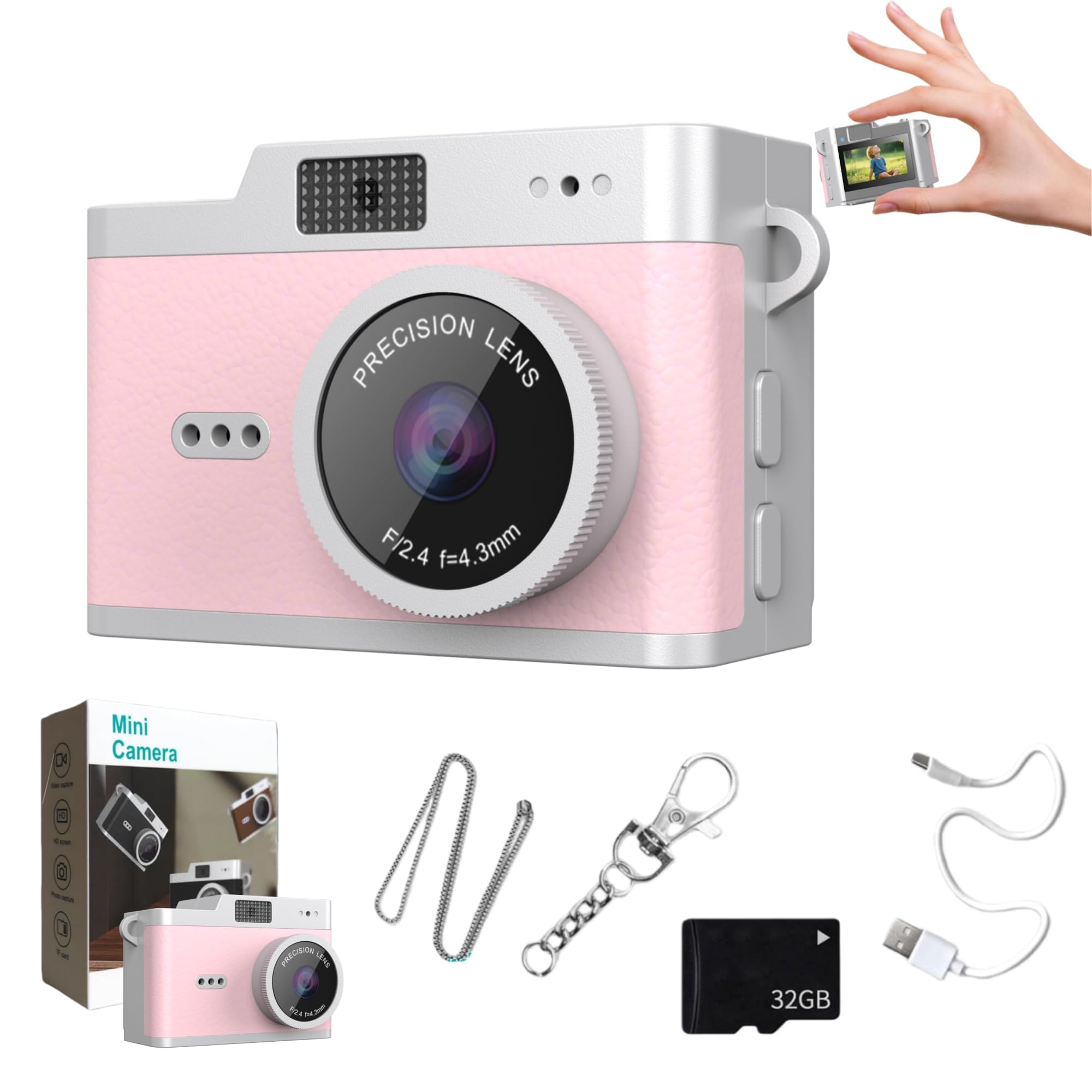 Mini Keychain Digital Viedo Camera, 1080P Y2K Vibe Camera, 32GB TF Card, 120 Min Record Compact Travel Cameras FHD Recording with 0.98" IPS Screen, Birthday Gift for Friends Valentine Gifts (Pink)-image-18