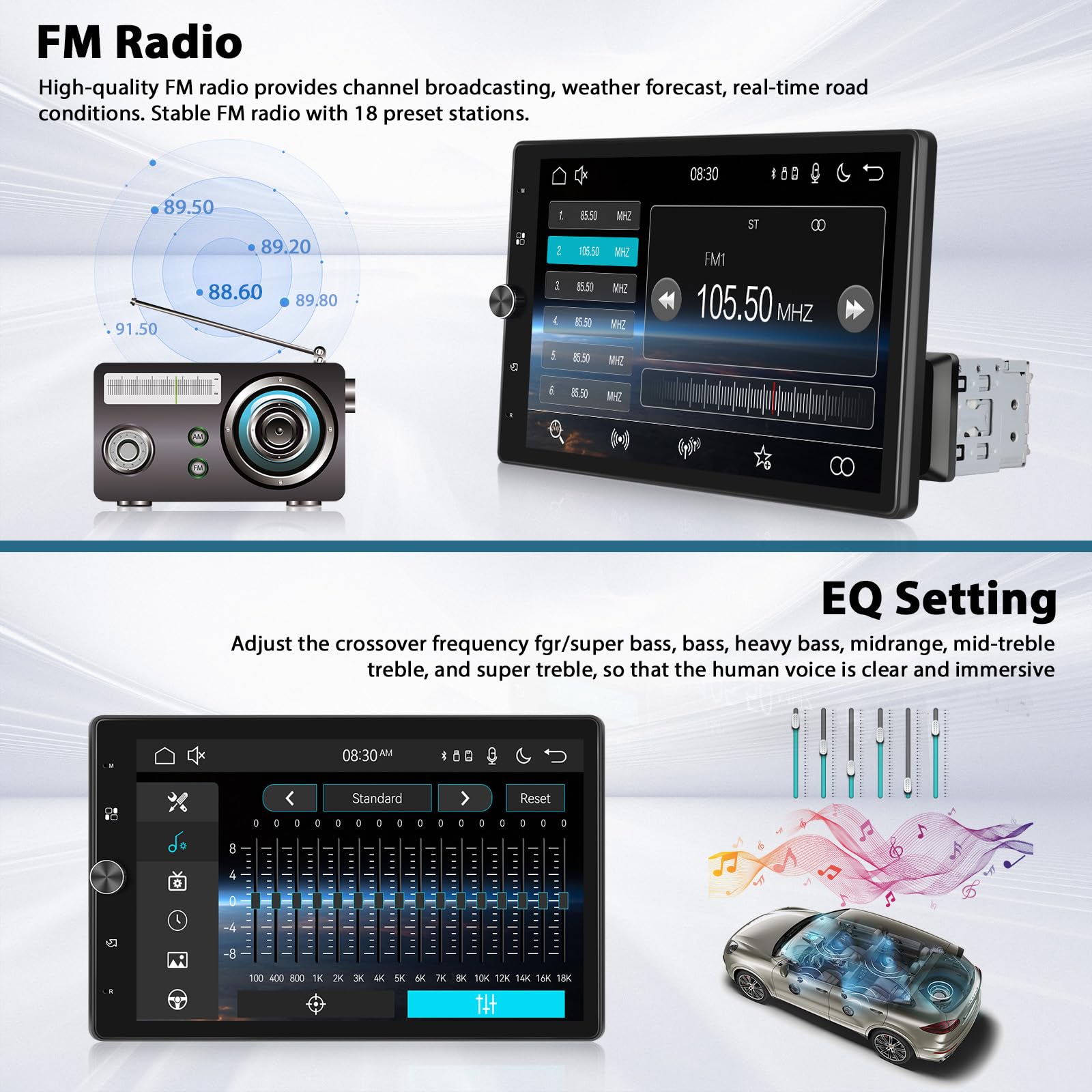 Inefala 1 Din Autoradio mit Wireless Carplay Android Auto, 10,4 Zoll drehbares Touchscreen-Autoradio unterstützt Bluetooth Freisprecheinrichtung/Mirror Link/FM Radio/USB/AUX/TF/EQ mit Rückfahrkamera