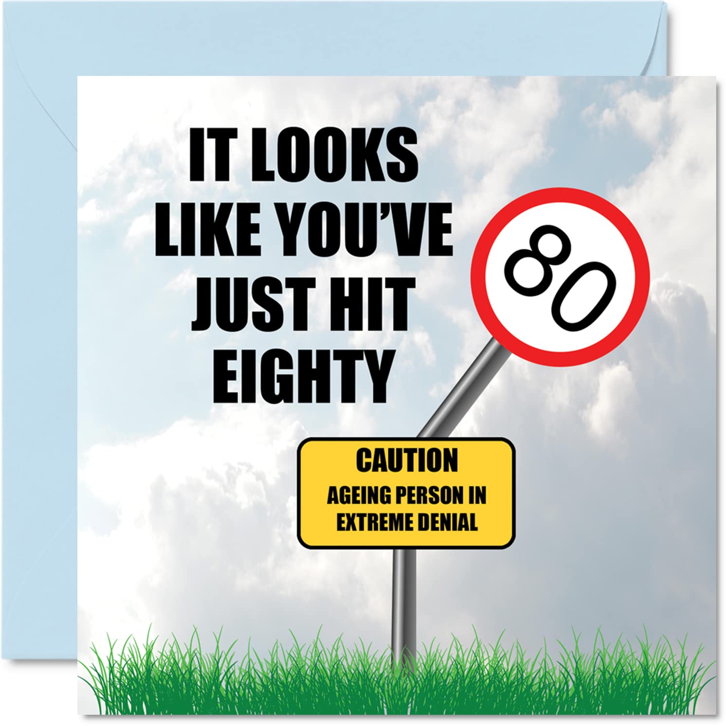 Funny 80th Birthday Cards for Men Woman - Just Hit Happy Birthday Card for Dad Mum Brother Sister Grandad Nanny Grandma Uncle Auntie, 145mm Banter Joke Bday Greeting Cards