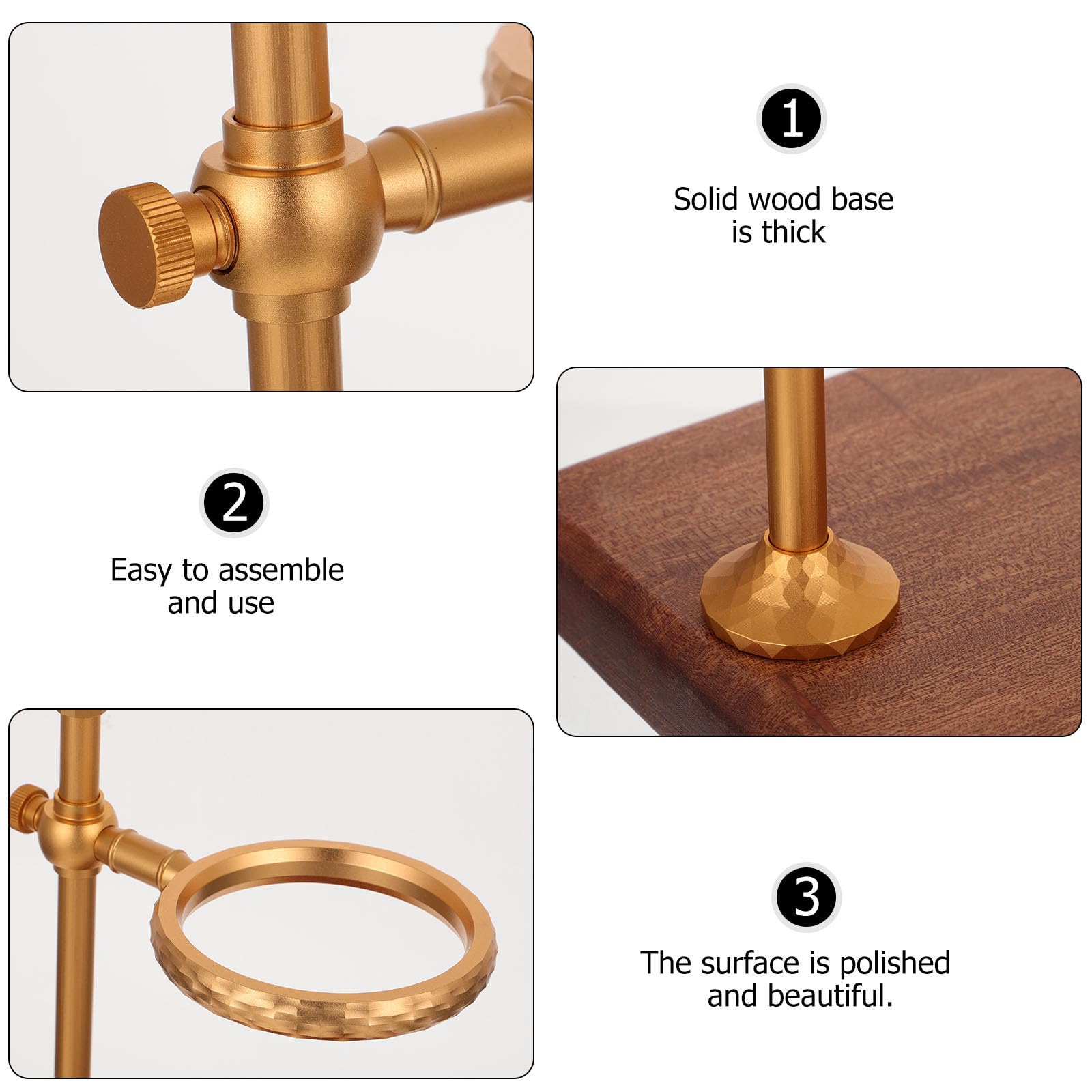 INOOMP Soporte para Filtro de Café Diseño Antideslizante y Ajustable, Rejilla para Goteros de Café de Madera Sólida y Aleación de Aluminio para Uso en Casa