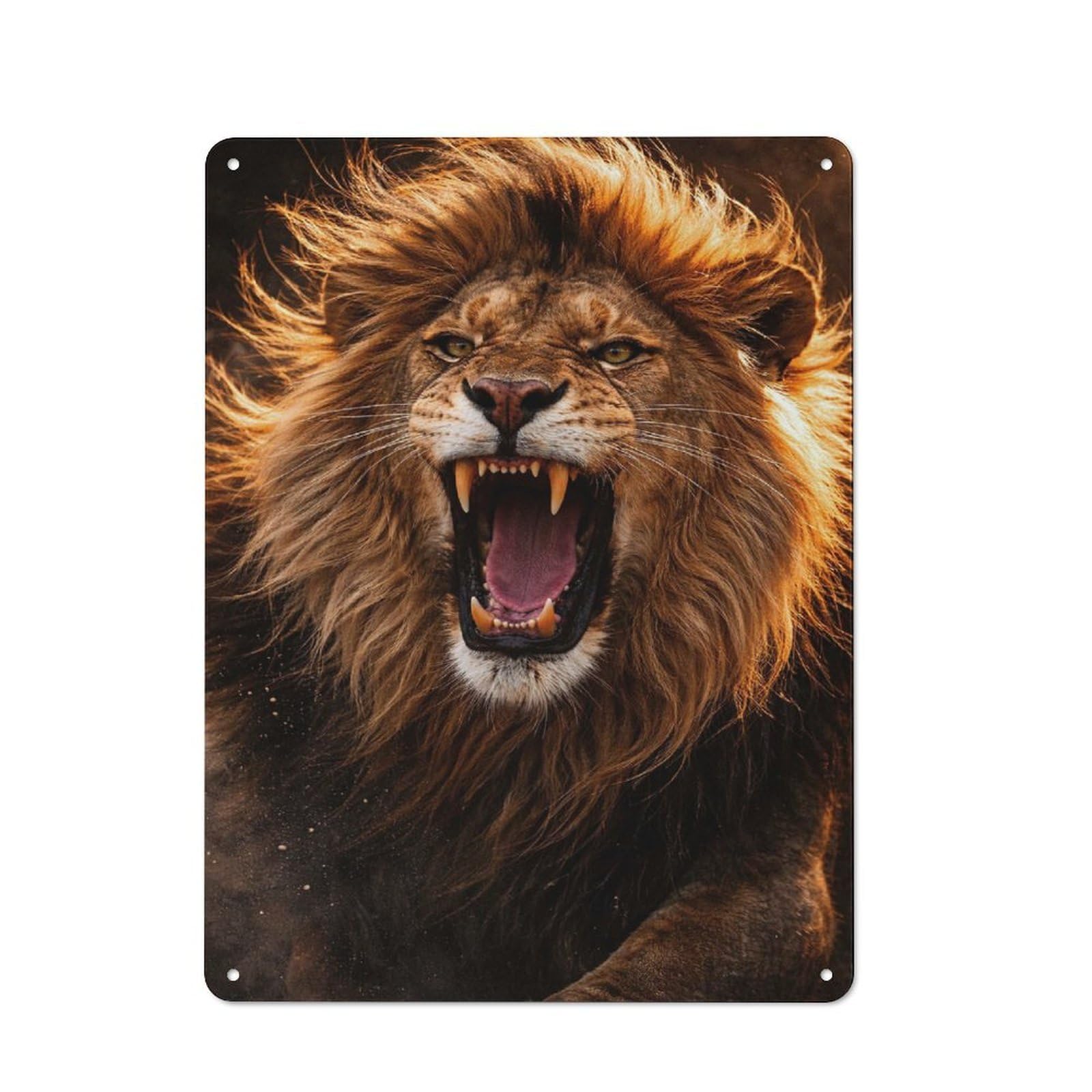 Junmoney Style-22 Roaring Lion With Golden Mane Decorative Metal Plaque 40X30cm, Shop Front Style Restaurant Wall Art For Coffee Bar, Small Shop Or Dining Room