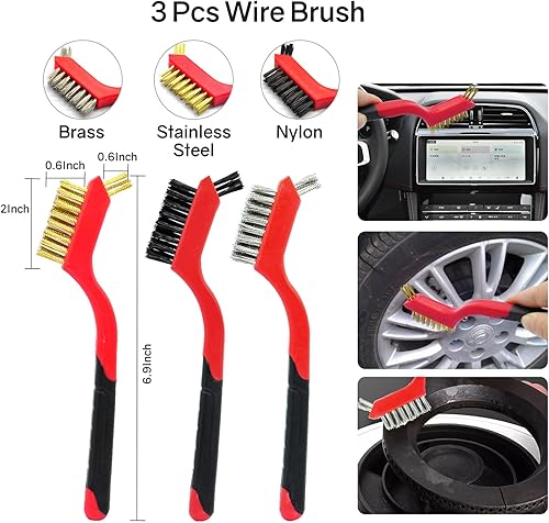 Miniatura 5 de Kit de 24 cepillos de lavado de automóvil, kit de limpieza de cepillo para detalles de automóvil, cepillo de neumáticos de rueda de automóvil,