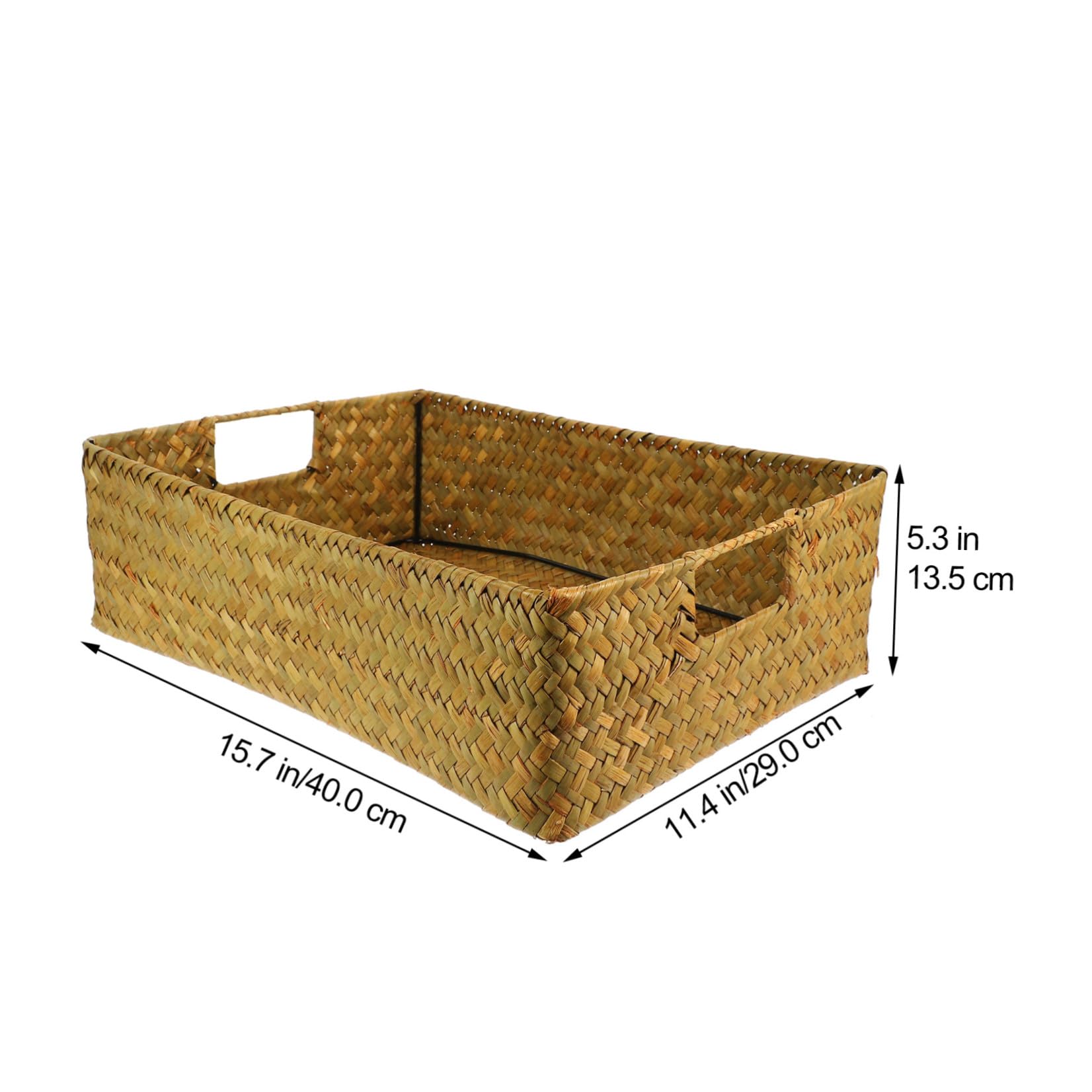 Angoily Cesta de Almacenamiento de Mimbre Grande con Asas Contenedor Organizador Rectangular de Cesta de Almacenamiento de Algas Tejida a Mano Retro Caja para Artículos