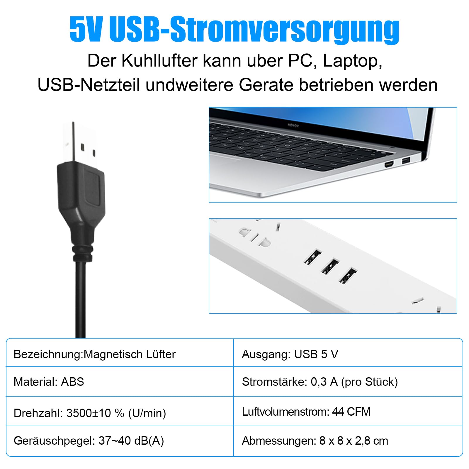 Wentylator USB 80 mm, 5 V, podwójny wentylator PC z przełącznikiem, mini wentylator do komputera, laptopa, routera, szafy, TV Box
