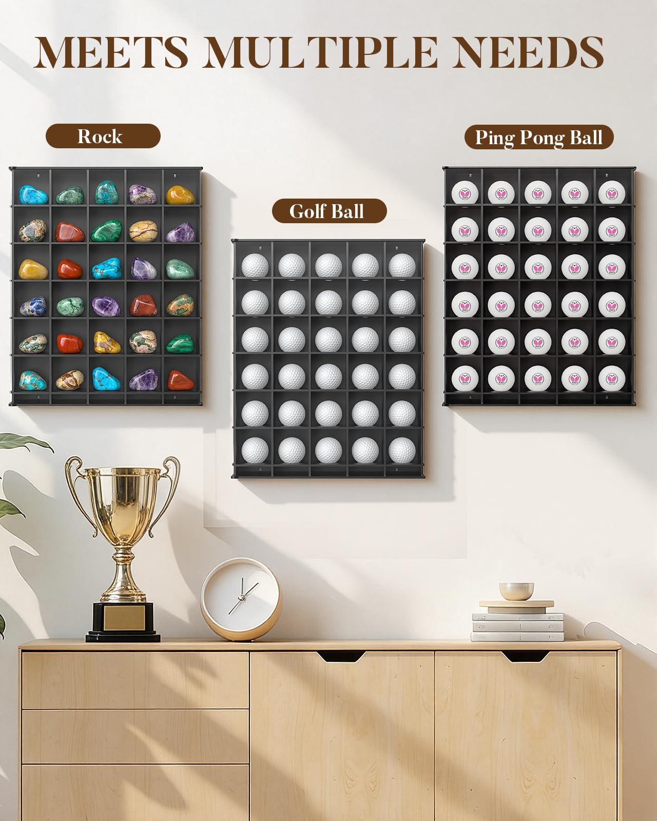 Vitrine für 30 Golfbälle mit 98 % UV-Schutz, Acryl-Tür, Autogramm-Golfball-Aufbewahrung, Wandhalterung oder Ständer, tolles Geschenk für Golfer, Schwarz