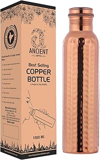 Ancient Impex Pure Copper Hammered Water Bottle 1000ml Seamless Leakproof Ayurvedic Benefits