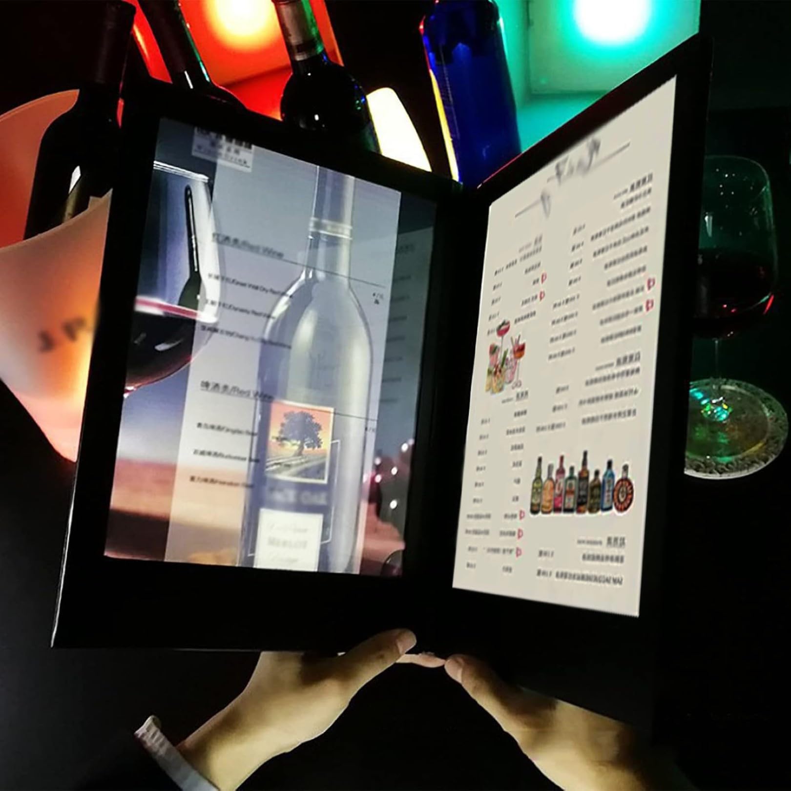 Copertine Luminose per Menu Luce Led Ricaricabile Menu Book Induzione Automatica, Pelle Pu Display Book Nero Pieghevole Retroilluminato Portamenu Illuminato per Bar, Pub, Club Page 3 A4