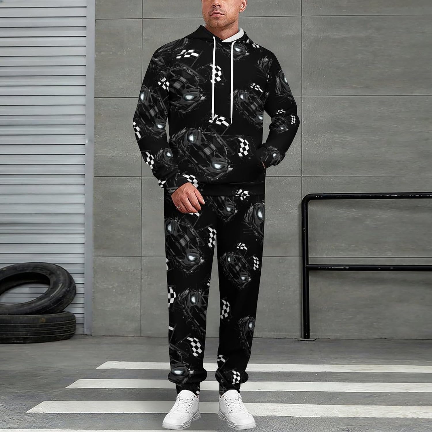 State of Indiana Racecar Men's Hooded Set Casual 2 Pieces Suits Pullover Tracksuit Hoodies And Sweatpants