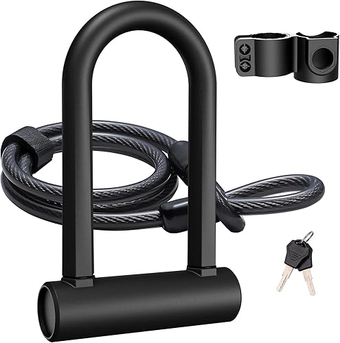 Miniatura 10 de Bloqueo en U para bicicleta de alta resistencia, grillete de 0.630 in y cable de seguridad de 4 pies/6 pies de longitud con soporte de montaje