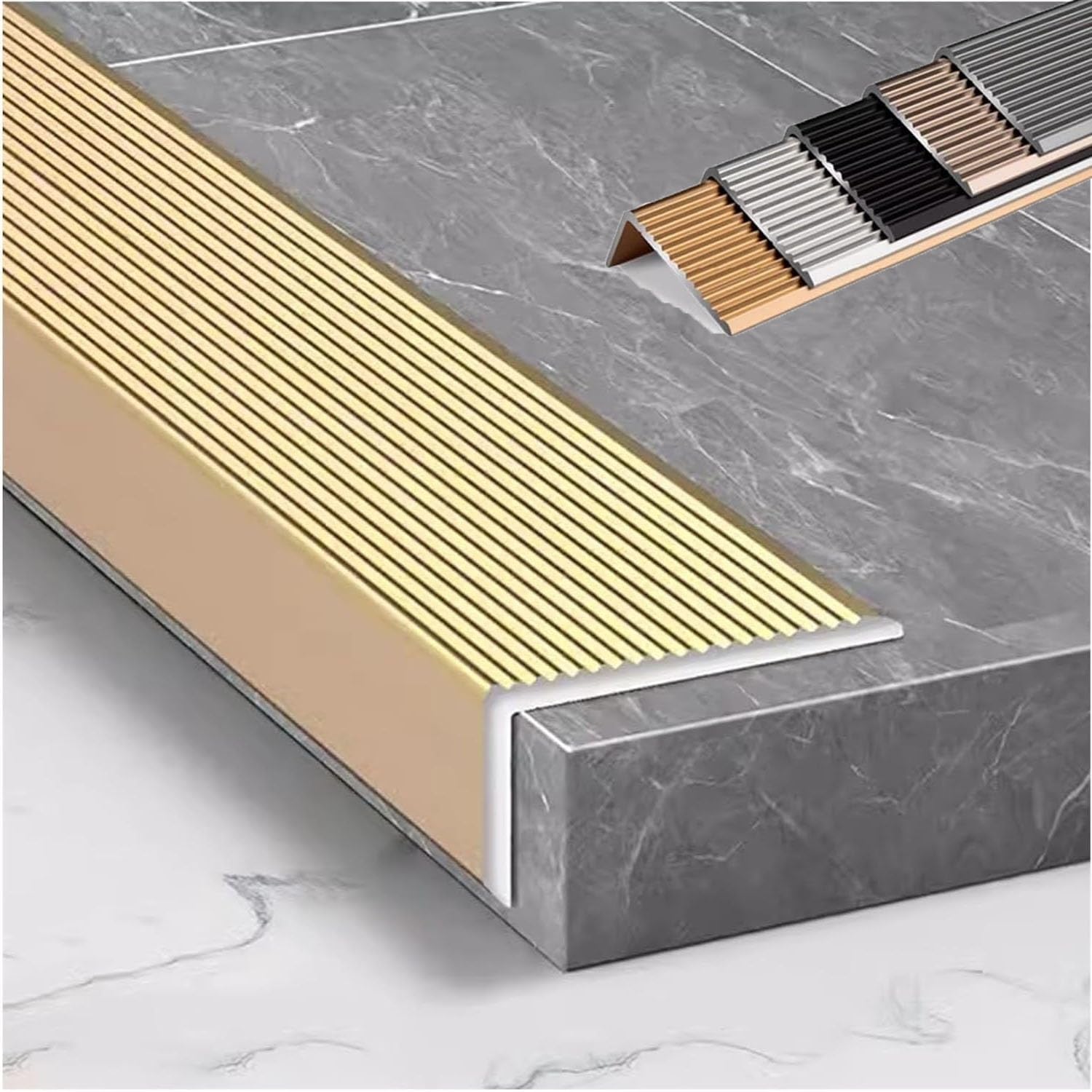 Aluminiowa listwa ochronna na schody, antypoślizgowa, metalowa, przejściowa, do użytku wewnątrz i na zewnątrz, złoty, 5 szt., 48/120 cm, 10 szt