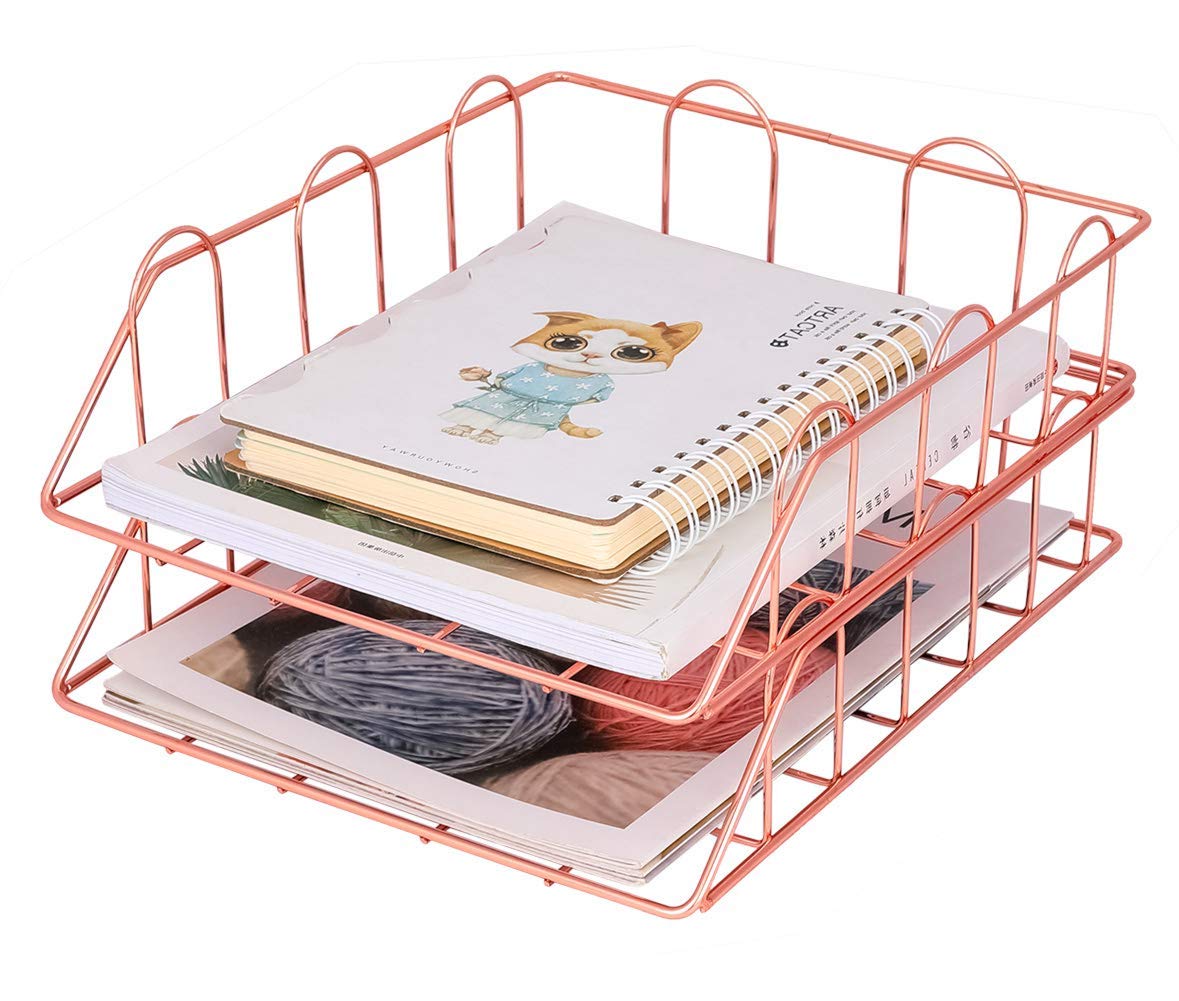 Organizador de Escritorio EasyPAG A4 Metal 2 Niveles Bandejas Apilables Oro Rosa