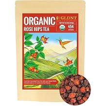 GLDNT Organic Rosehips Tea, Premium Dried Organic Rose Hips Tea Loose Leaf, Fruity Flavor and Aroma, Whole, Caffeine Free, 16oz