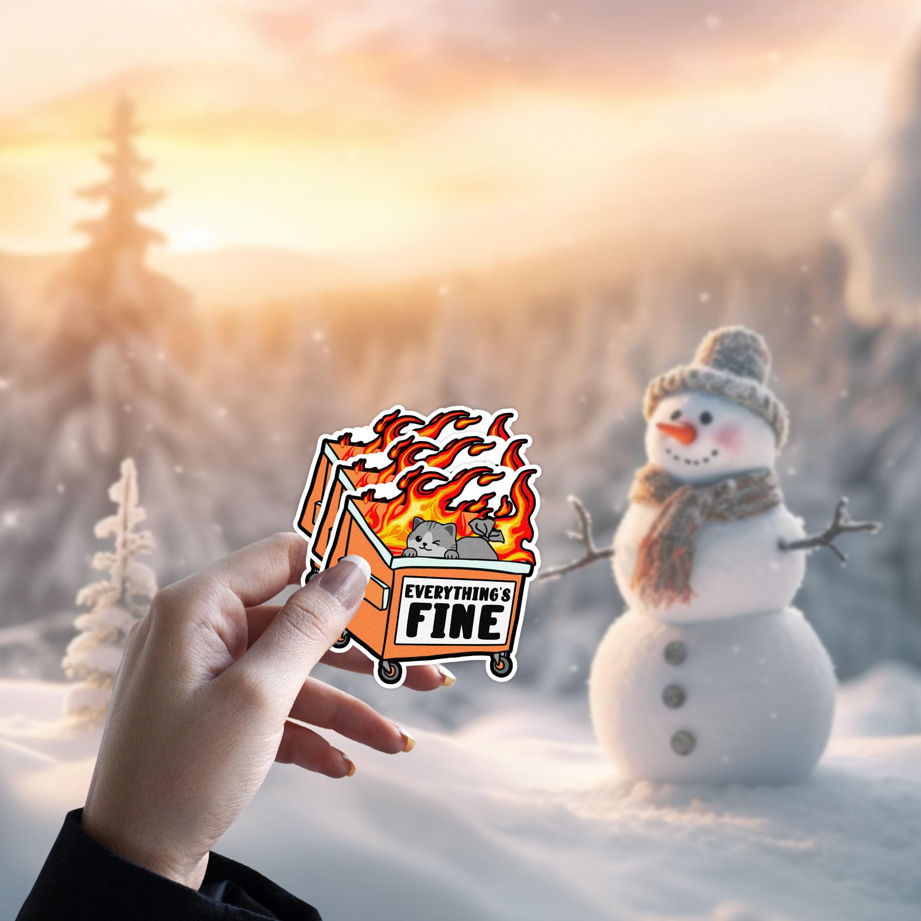 3PCS) Dumpster Fire Meme Sticker Funny Humorous I'm Fine Everything Is...