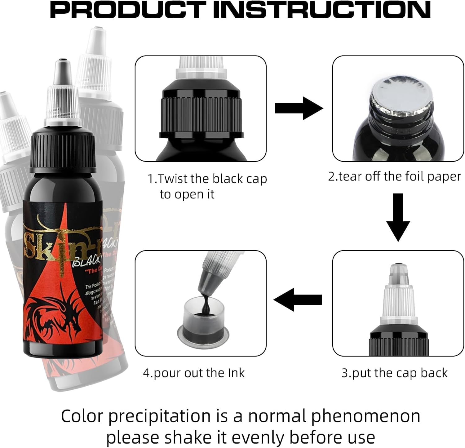 Skin- Ink 1oz Blacky Black Professional Pigment for Outlining, Shading, & Blending Tattoo Ink 2