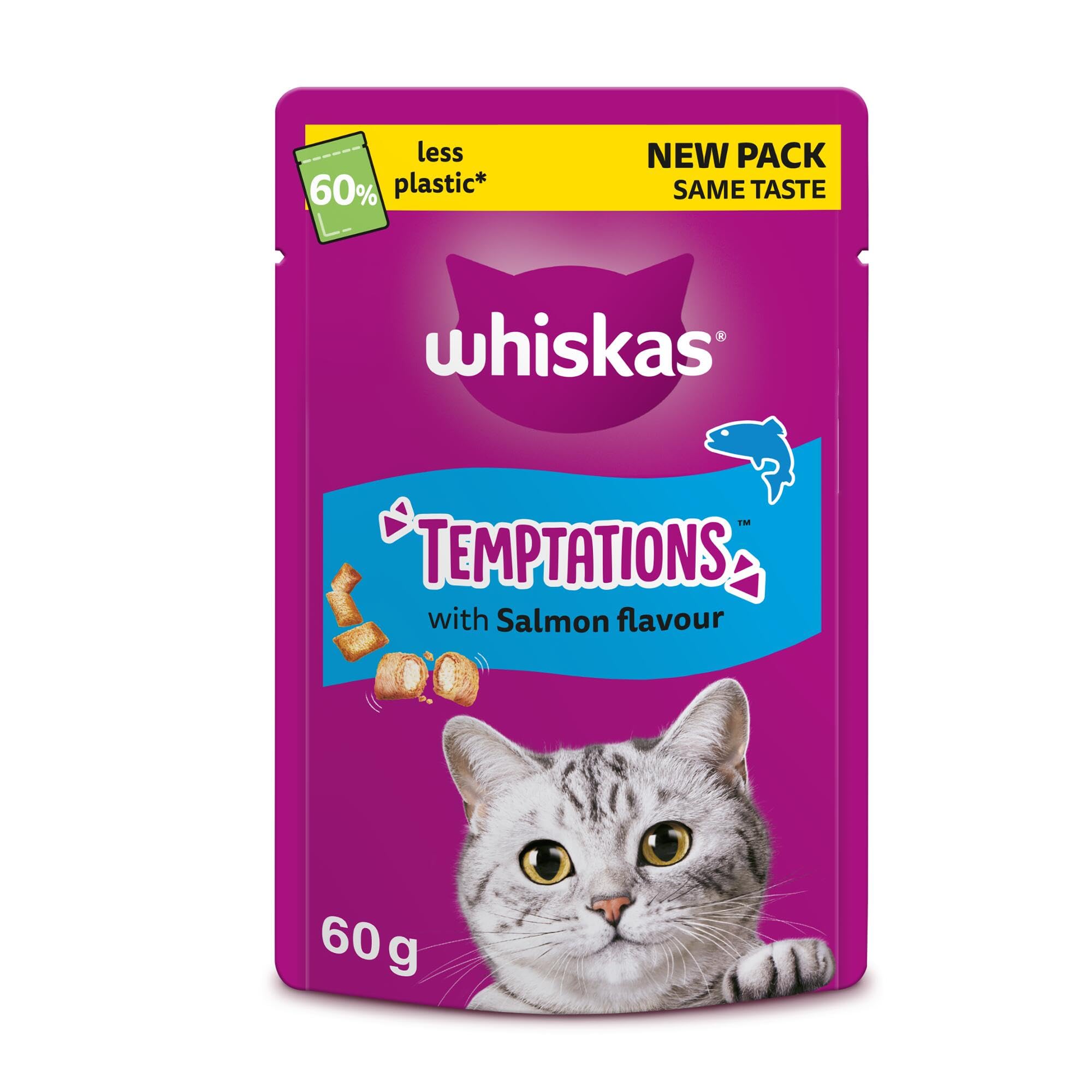 Whiskas Temptations Delicious Cat Treats with Salmon Flavour 60 g (Pack of 6)