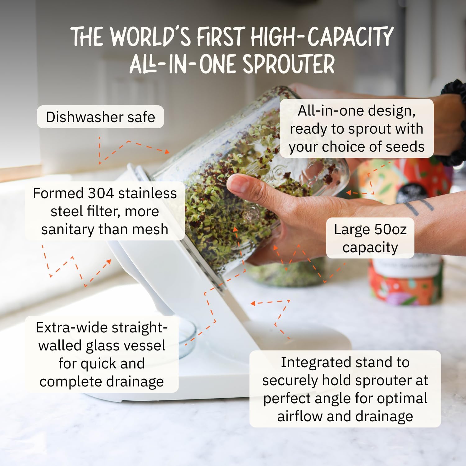 The Sprouting Company Jar Sprouting Kit with 8oz Broccoli Sprout Seeds