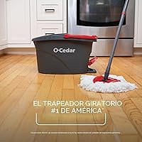 Vista 2 de O-Cedar Easywring - Sistema de limpieza de pisos con cubo y fregona giratoria de microfibra con 1 recambio adicional, Rojo / Gris