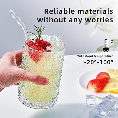 Miniatura 2 de Juego de 12 vasos vintage con textura de hobnail de 15 onzas, vasos de barra transparente en relieve para cócteles, cerveza, whisky, vasos altos