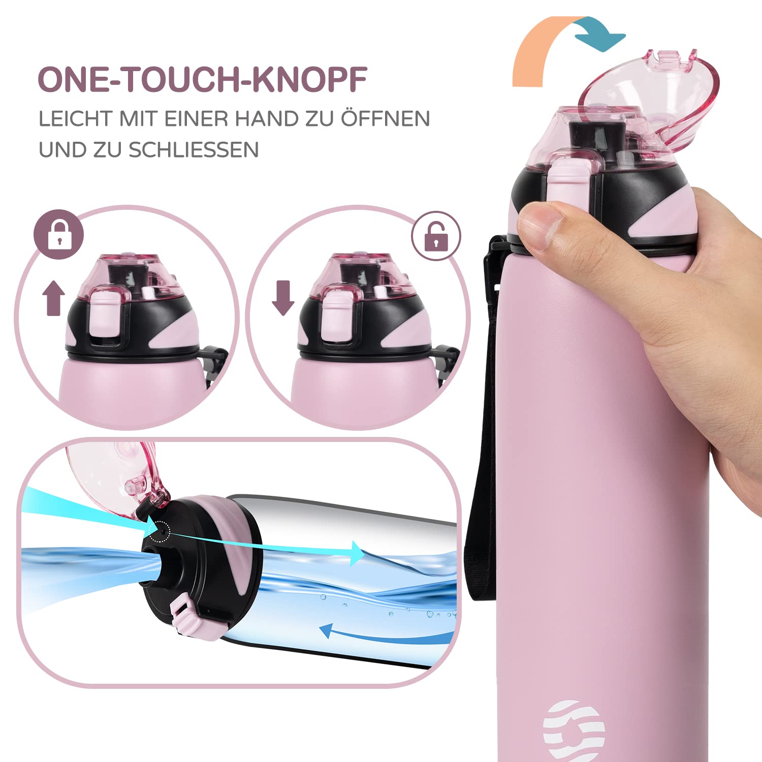 Fjbottle Borraccia Termica acciaio inox 1L, 800ml, 600ml, 400ml Bottiglia Termica per bambini Senza Perdite - Senza BPA Borracce palestra per Scuola, Sport, Yoga, Palestra