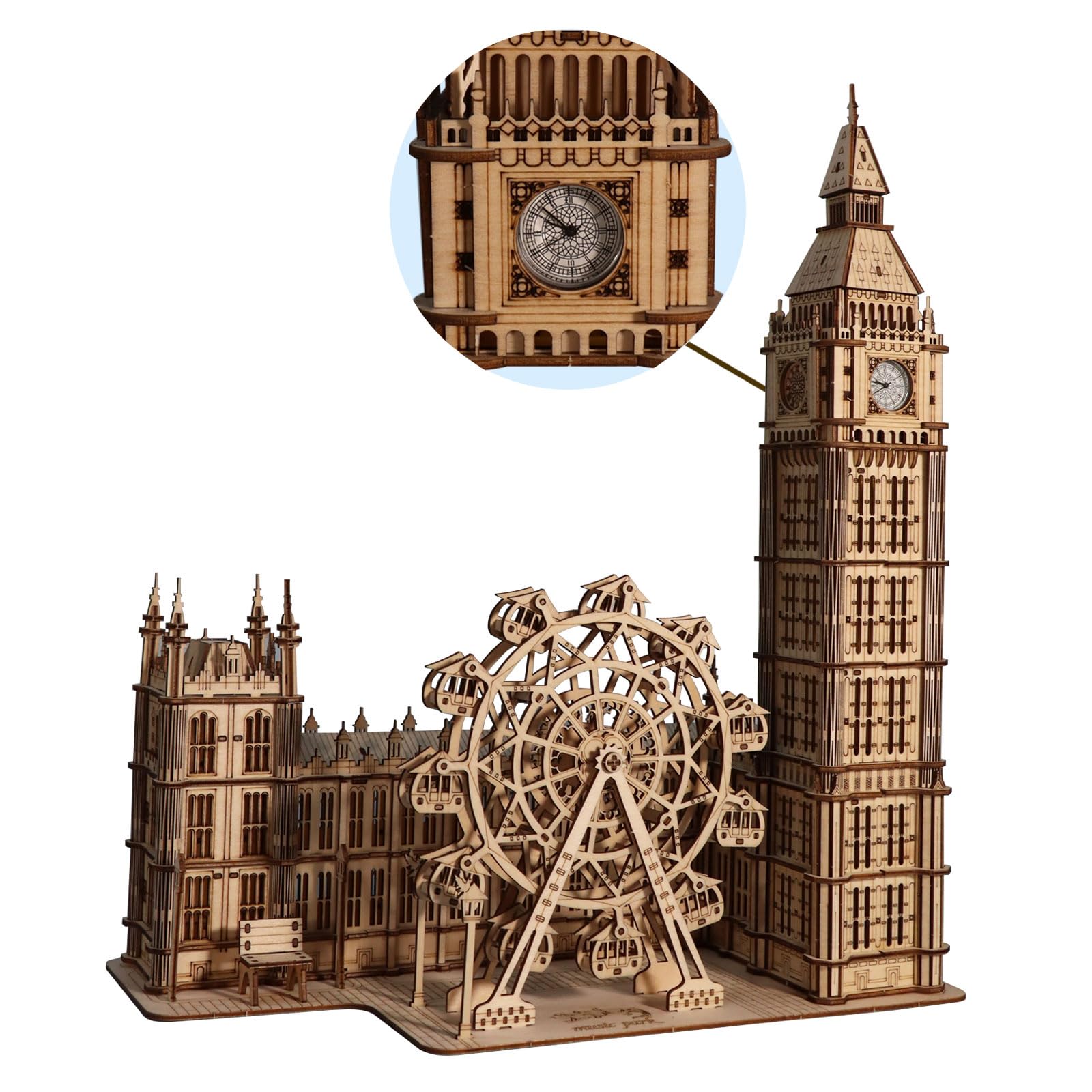 Puzzle 3D Bois Vintage Big Ben L 'Horloge avec Lumière LED Maquette en Bois A Construire Cadeaux d'anniversaire Noël