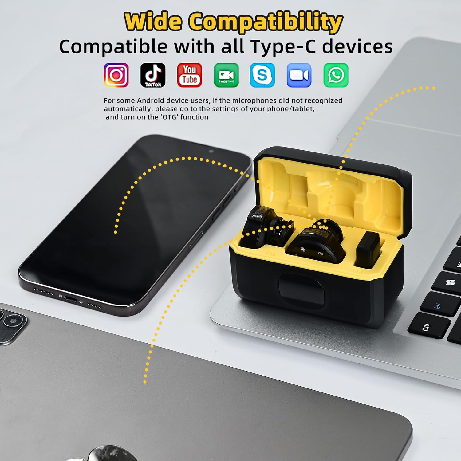 KozyOne Magnetic Wireless Lavalier Microphone, 164ft Range, 40H Usage Time for Android & iPhone 15 with Type-C/USB-C Port, Noise Cancellation and Reverb Sound Effect, Pack of 2