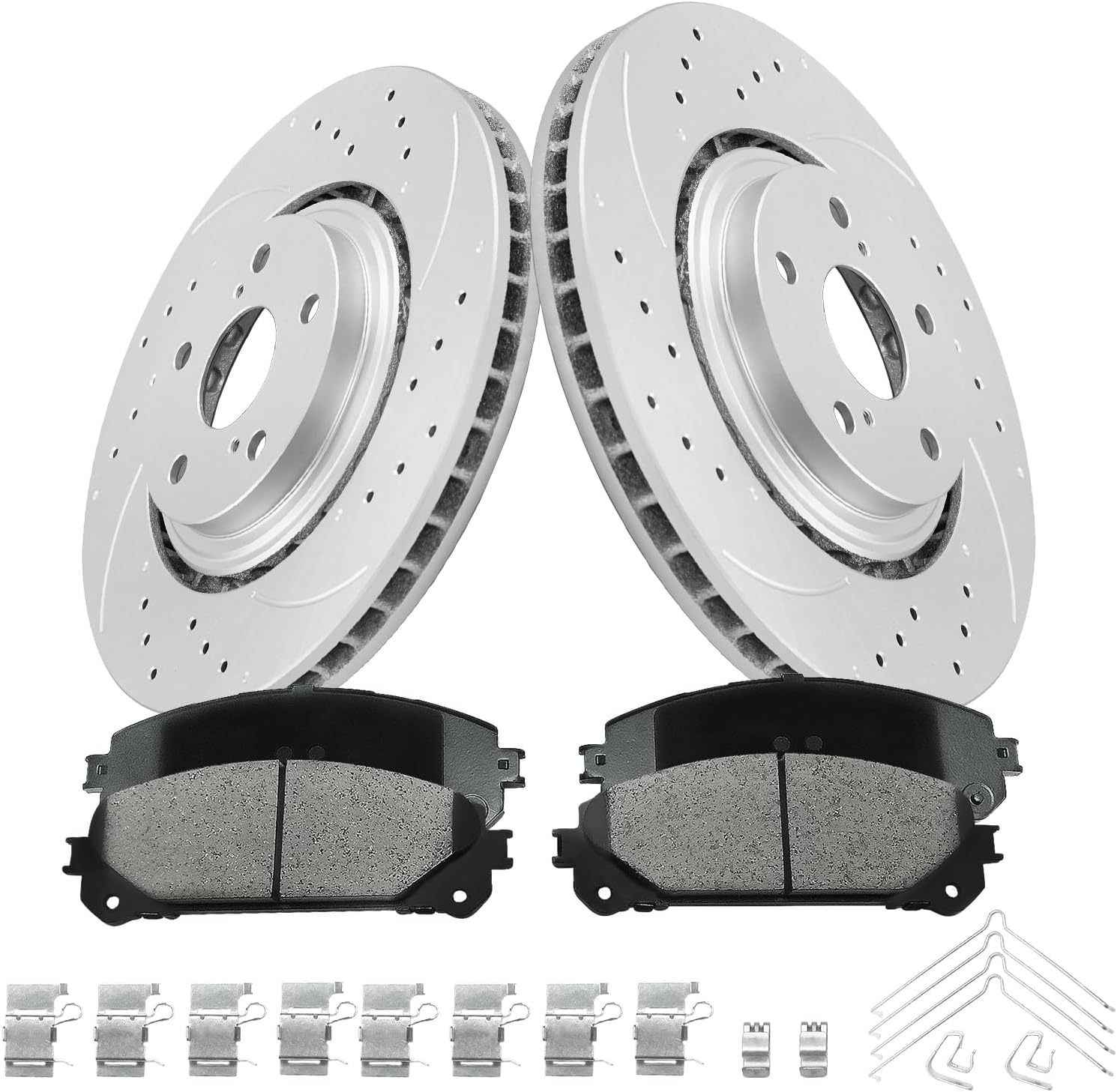Front Brake Kit, Brake Rotors and Ceramic Brake Pads Compatible with 2008-2019 Toyota Highlander, 2011-2020 Toyota Sienna|Anti-Rust Geomet Coated|328mm(12.9in)| 31511 & D1324-8436|Front Rotors